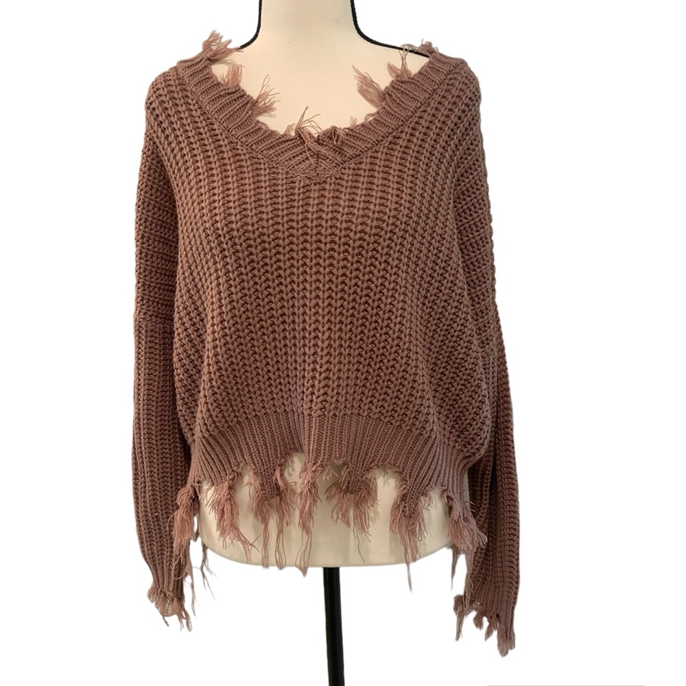 Love Tree | mauve lilac colored crop fringe sweater